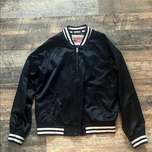 Levi's Bomber Jacket Satin USA Vintage Baseball Sports Coat, Black, X Small